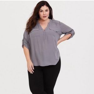 Torrid Harper Georgette Pullover 3/4 Sleeve Blouse - Gray